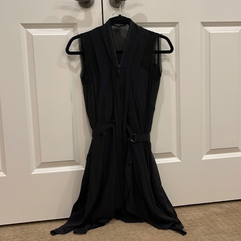 AllSaints black 100% silk belted mini dress